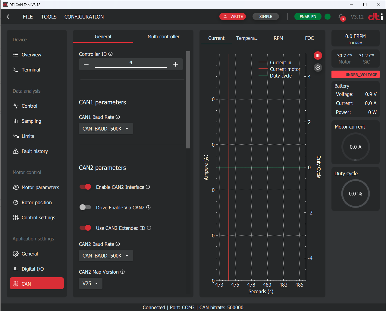 DTI CAN tool: CAN bus settings