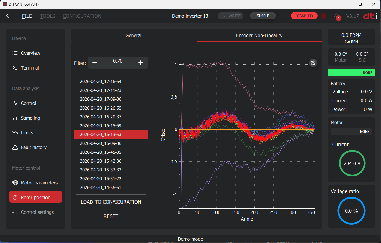 DTI CAN tool: Invalid nonlinearity curve